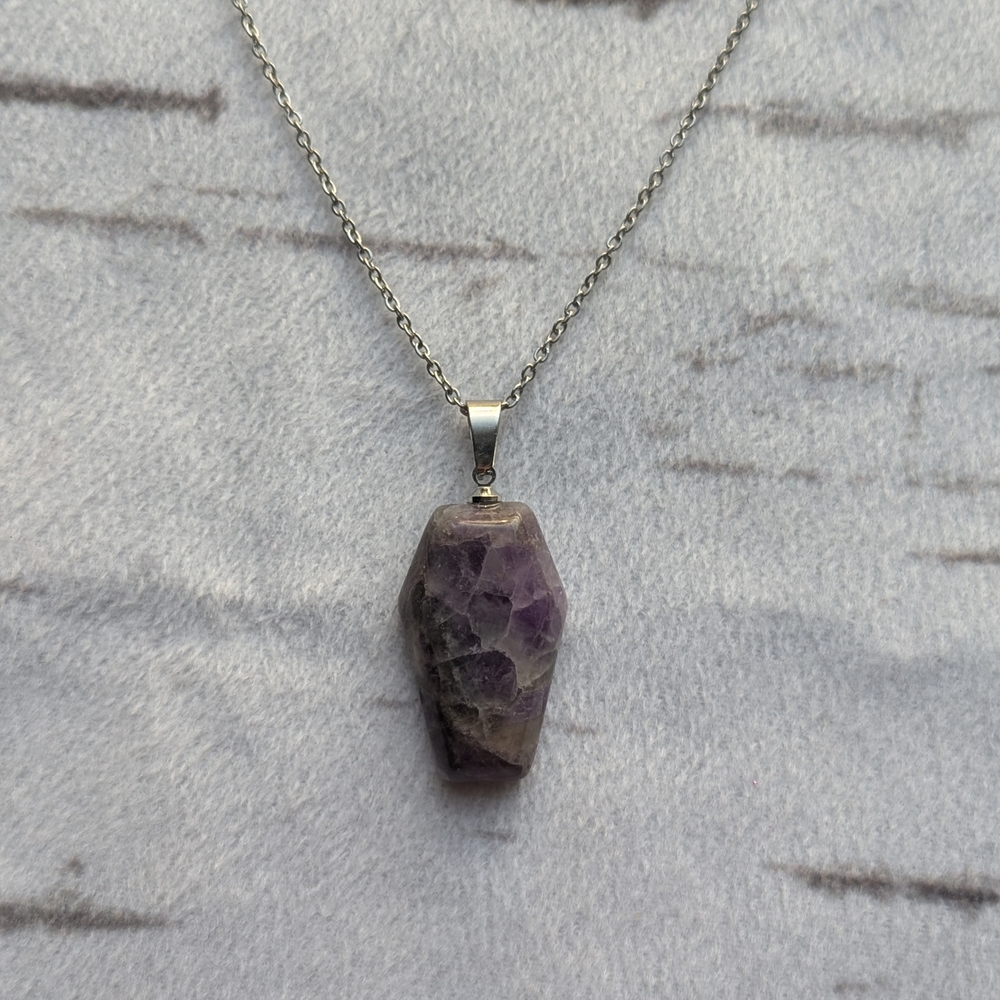 Coffin amethyst Stone Pendant Necklace
